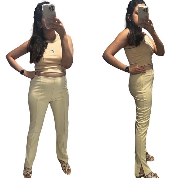 NWT ANTHROPOLOGIE En Saison Pants Khaki Tan Neutral Straight Leg Sz M - Picture 1 of 6